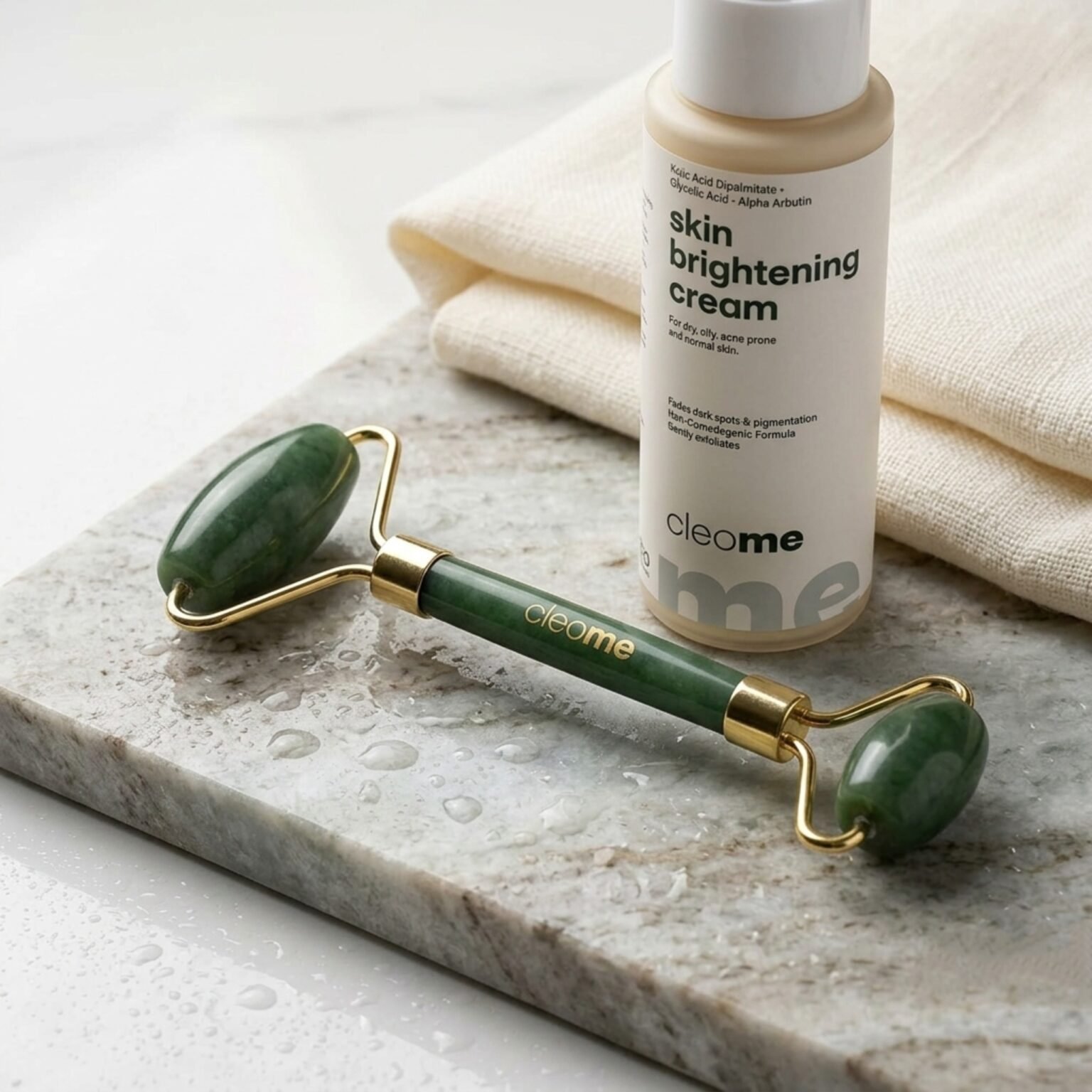 skin brightening cream and green jade facial roller